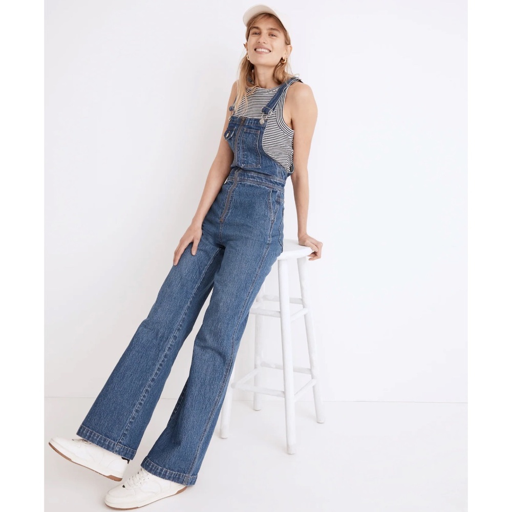 High-Rise Blue Denim Overalls for Women